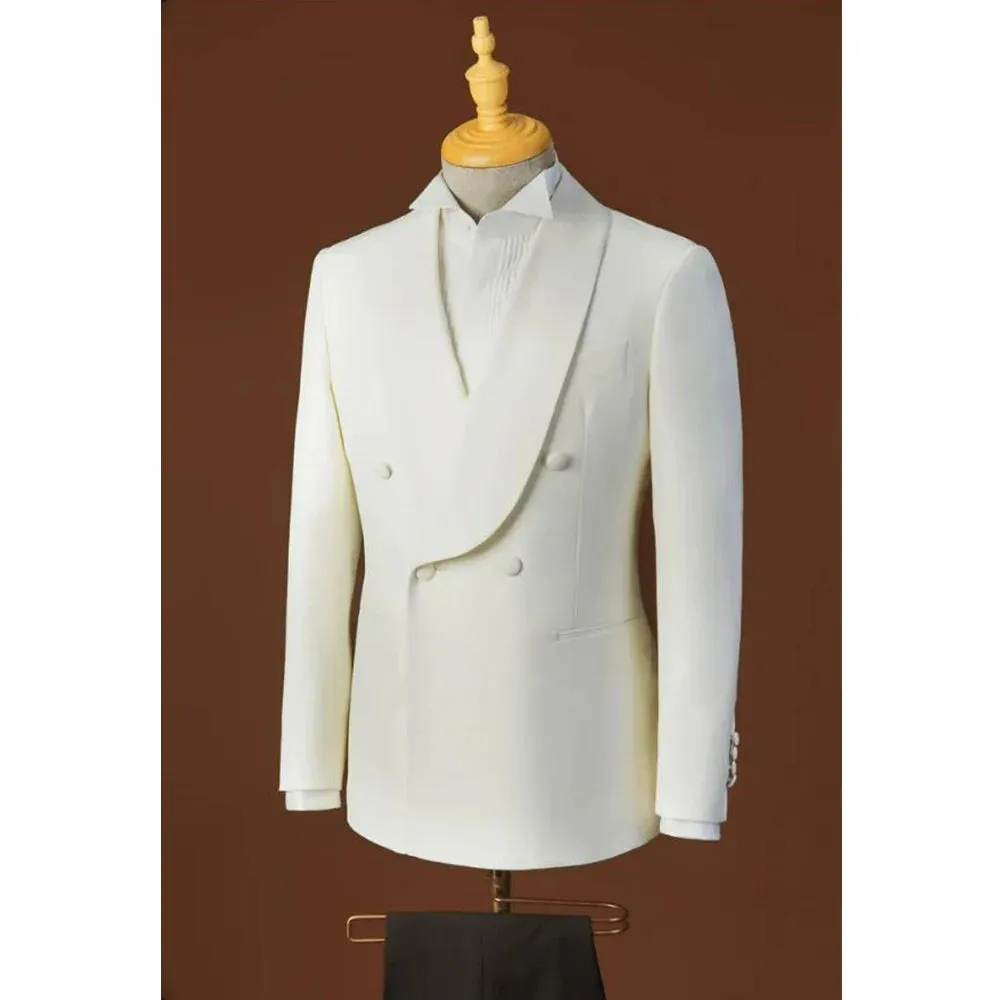 Aidase Two Piece Suit The Rounded Radians and Lines of the Shawl Collar Pure White Double Breasted Dress Stage Costume Men's Jackets