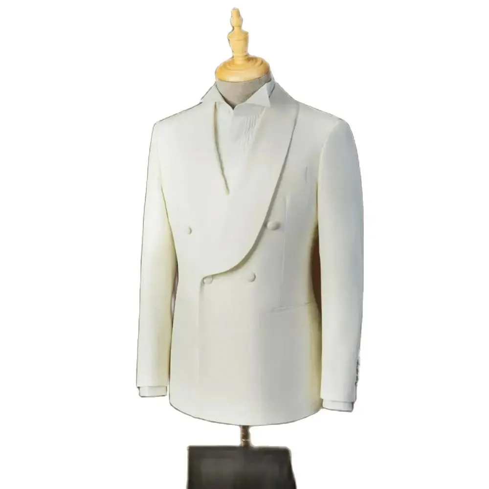 Aidase Two Piece Suit The Rounded Radians and Lines of the Shawl Collar Pure White Double Breasted Dress Stage Costume Men's Jackets