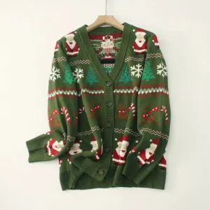 Autumn and winter thick Christmas cartoon loose  V-neck knitted cardigans