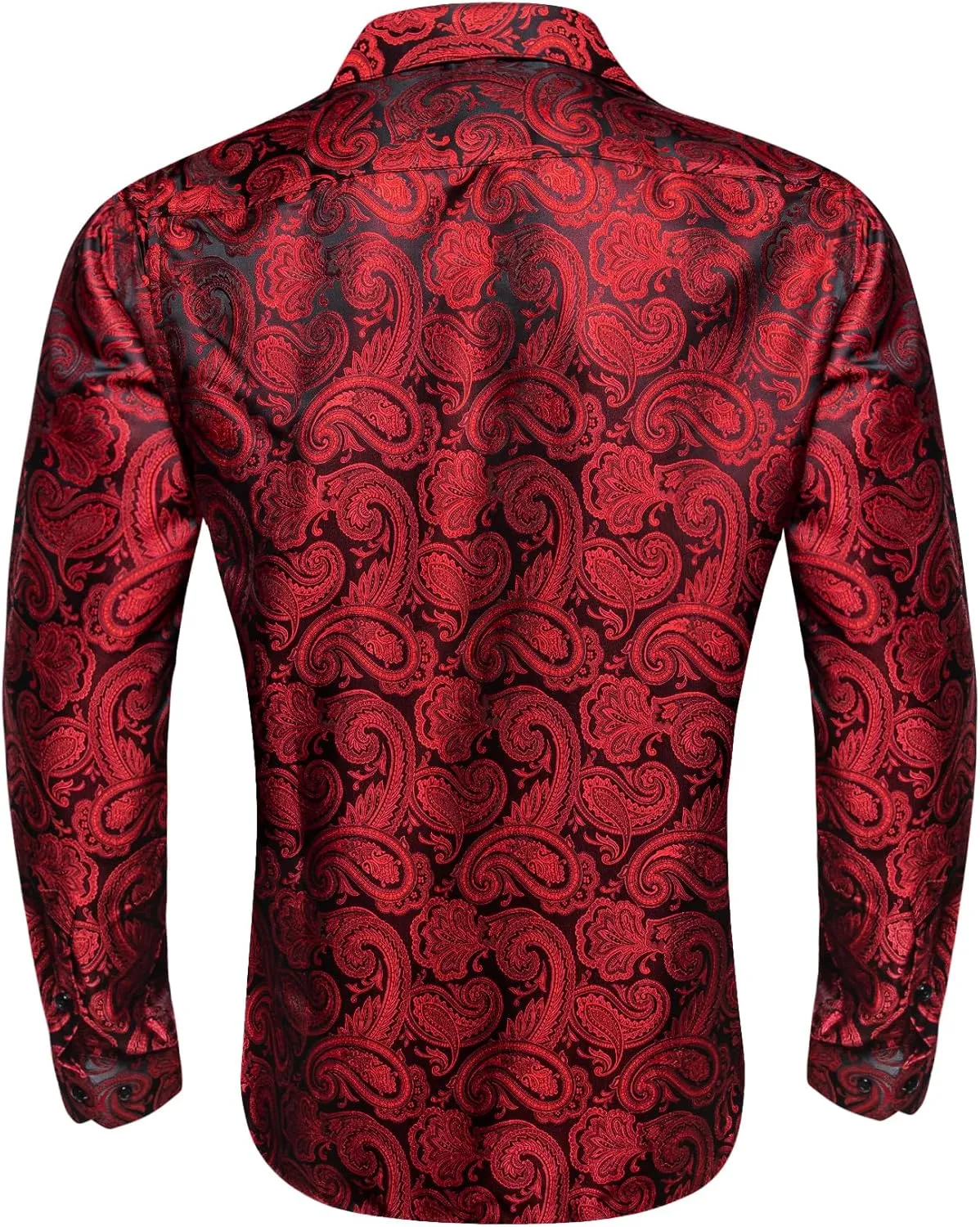 Barry.Wang Men's Silk Shirts Button Down Dress Shirt for Men Satin Paisley Floral Long Sleeve Cowboy Casual Mexico Shirts