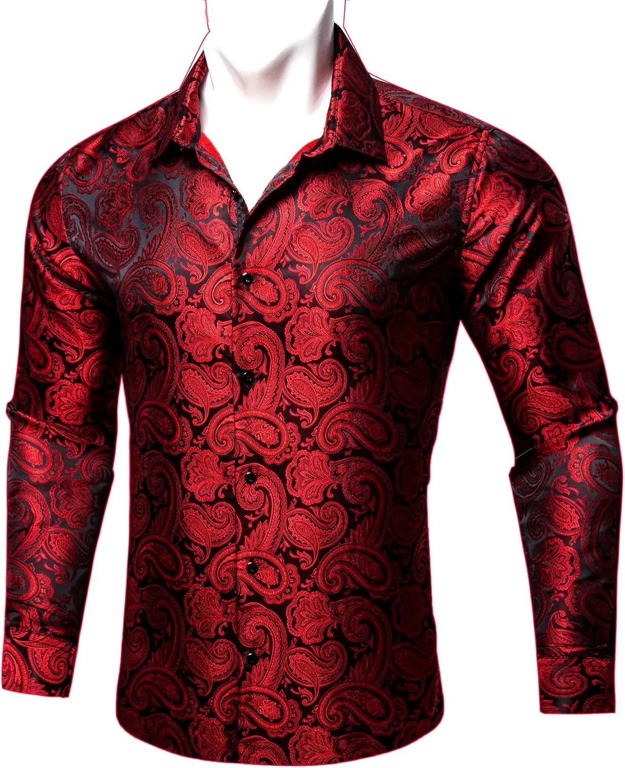 Barry.Wang Men's Silk Shirts Button Down Dress Shirt for Men Satin Paisley Floral Long Sleeve Cowboy Casual Mexico Shirts
