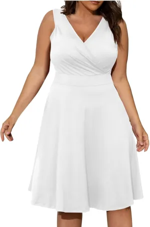 Binmer Womens Plus Size Dresses Sleeveless/Short Sleeve Wrap V-Neck Sundress Casual Summer Wedding Cocktail Dress with Pocket