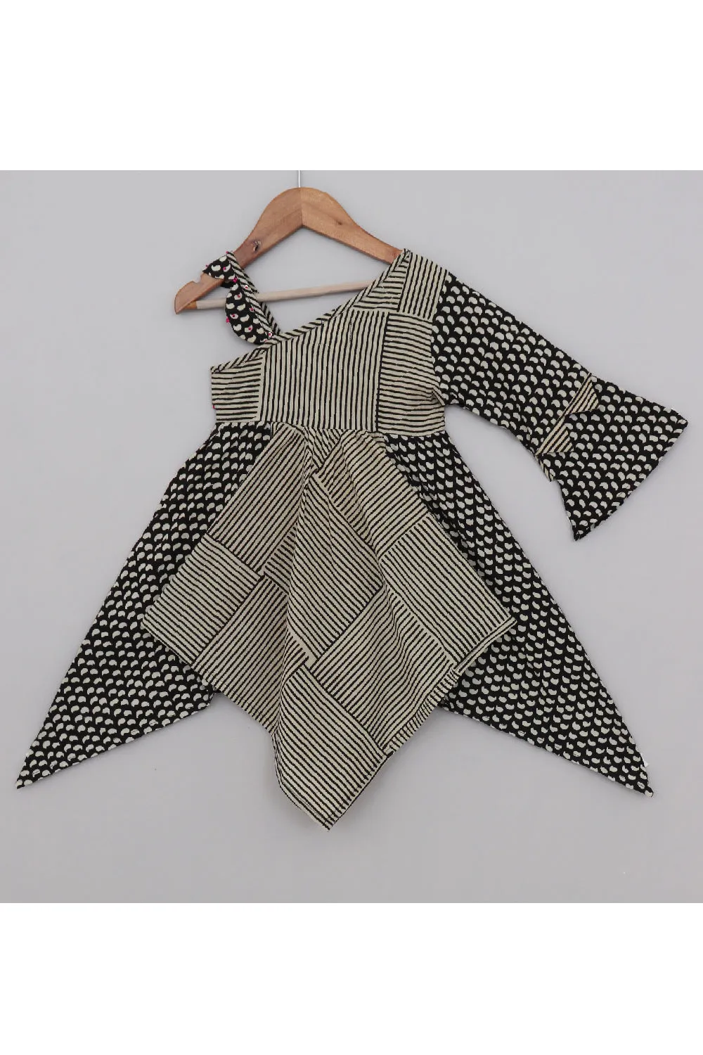 Black And Beige Hand Block Printed Pure Cotton Dress
