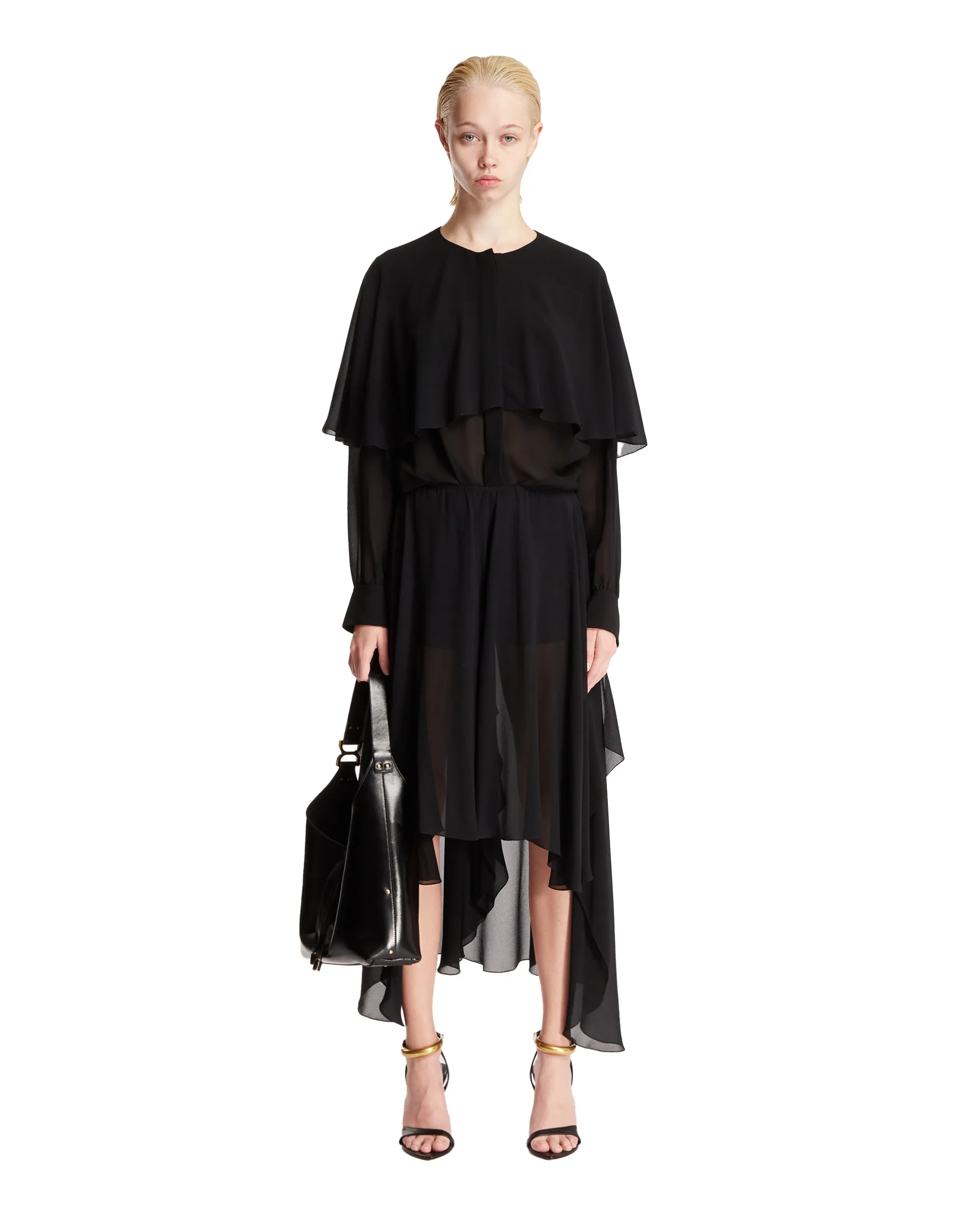Black Cape Silk Blouse