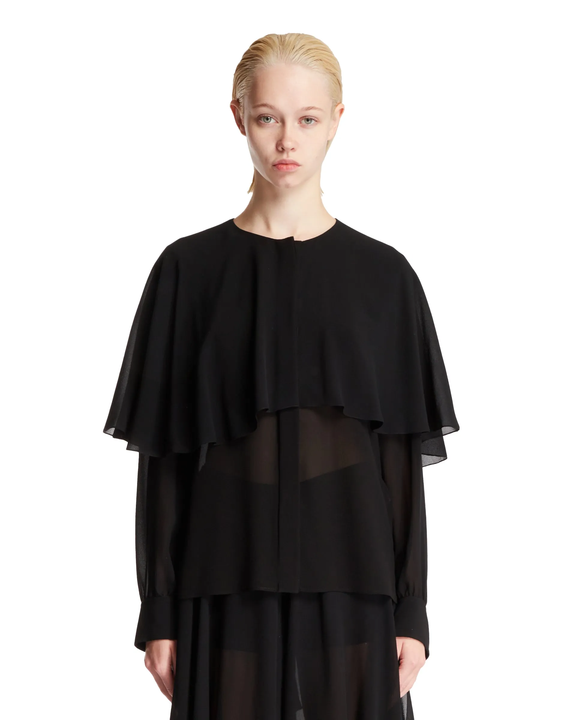 Black Cape Silk Blouse