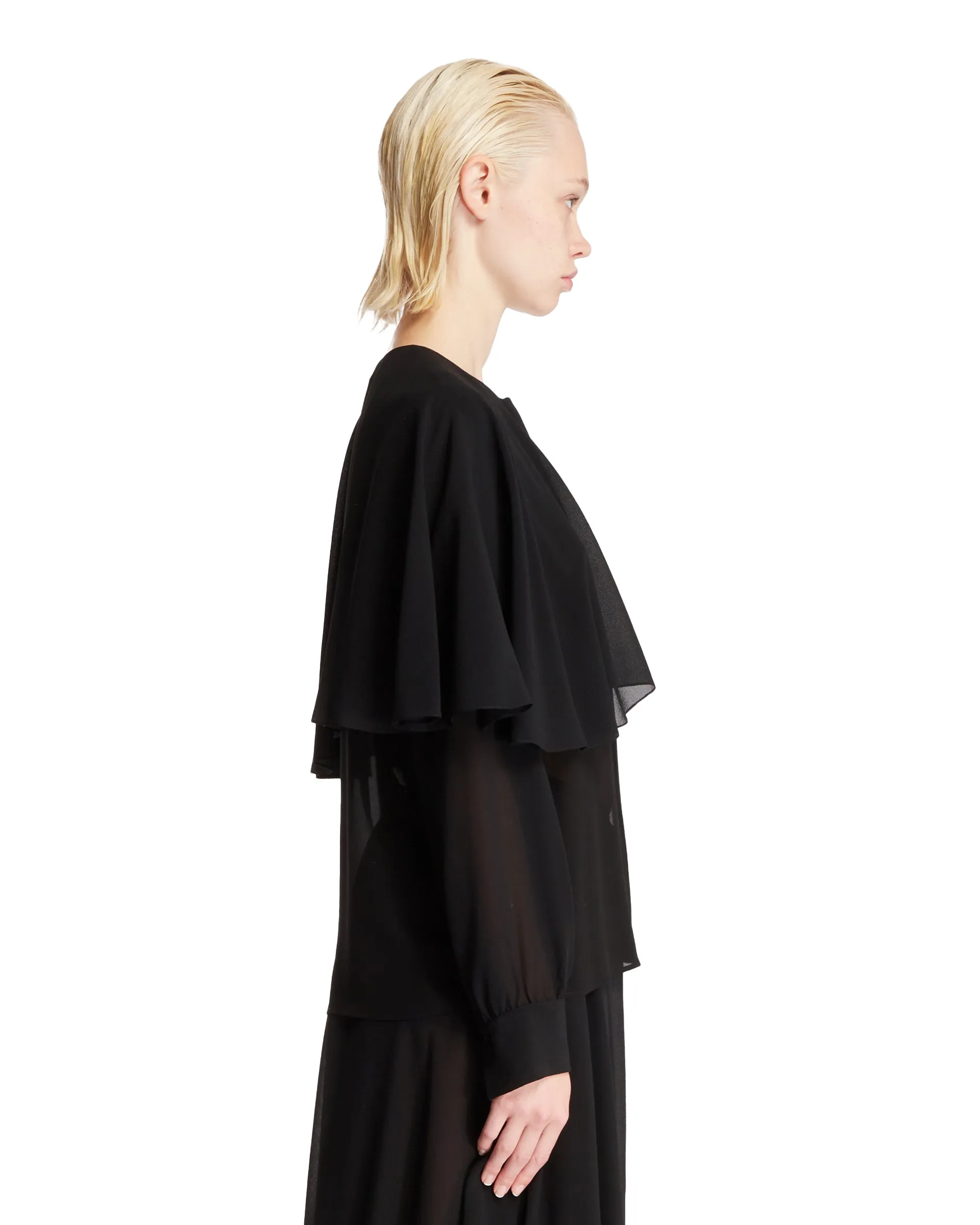 Black Cape Silk Blouse