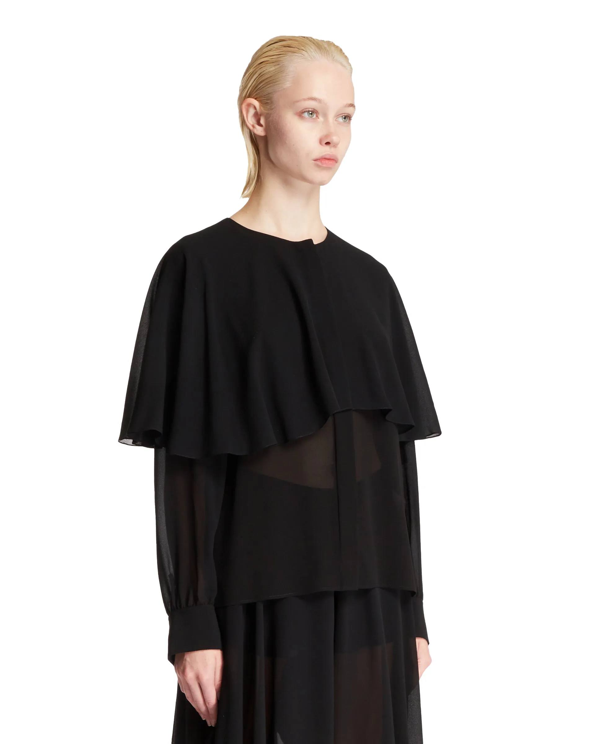 Black Cape Silk Blouse