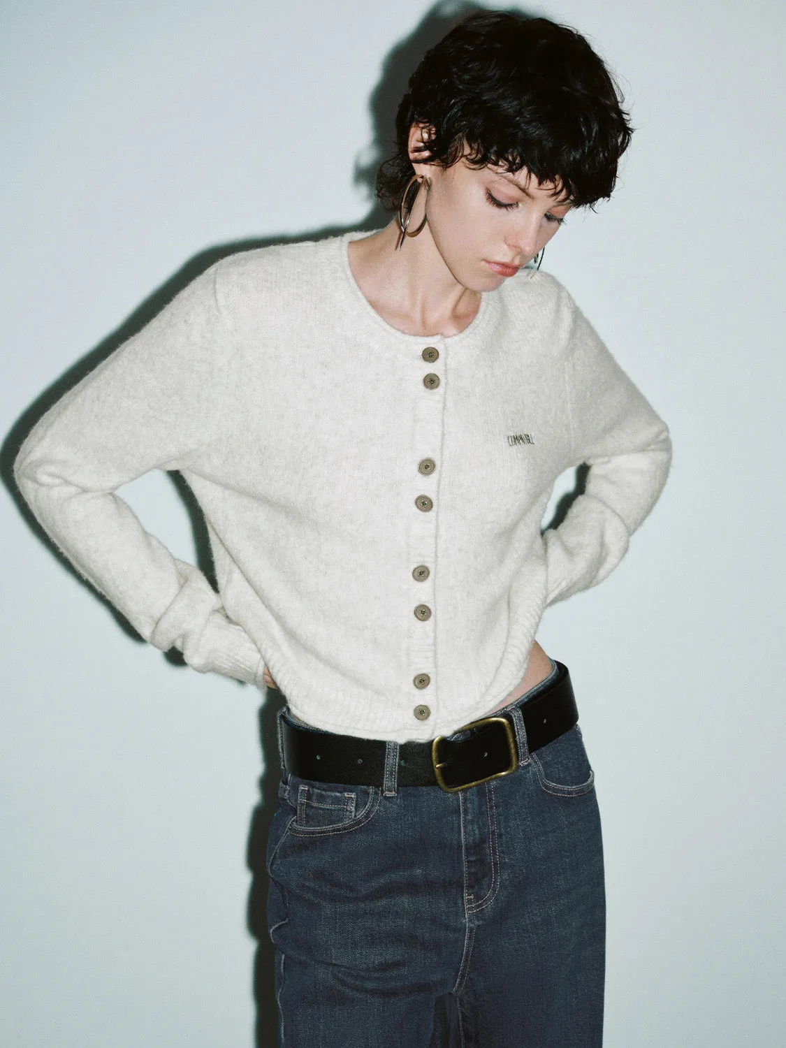 Button Up Crew Neck Knitted Cardigan
