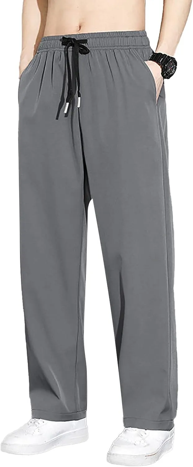 Cargo Sweatpants for Men, Casual Fleece Lace Up Joggers, Athletic Workout Hiking Drawstring Sweat Pants with Pockets