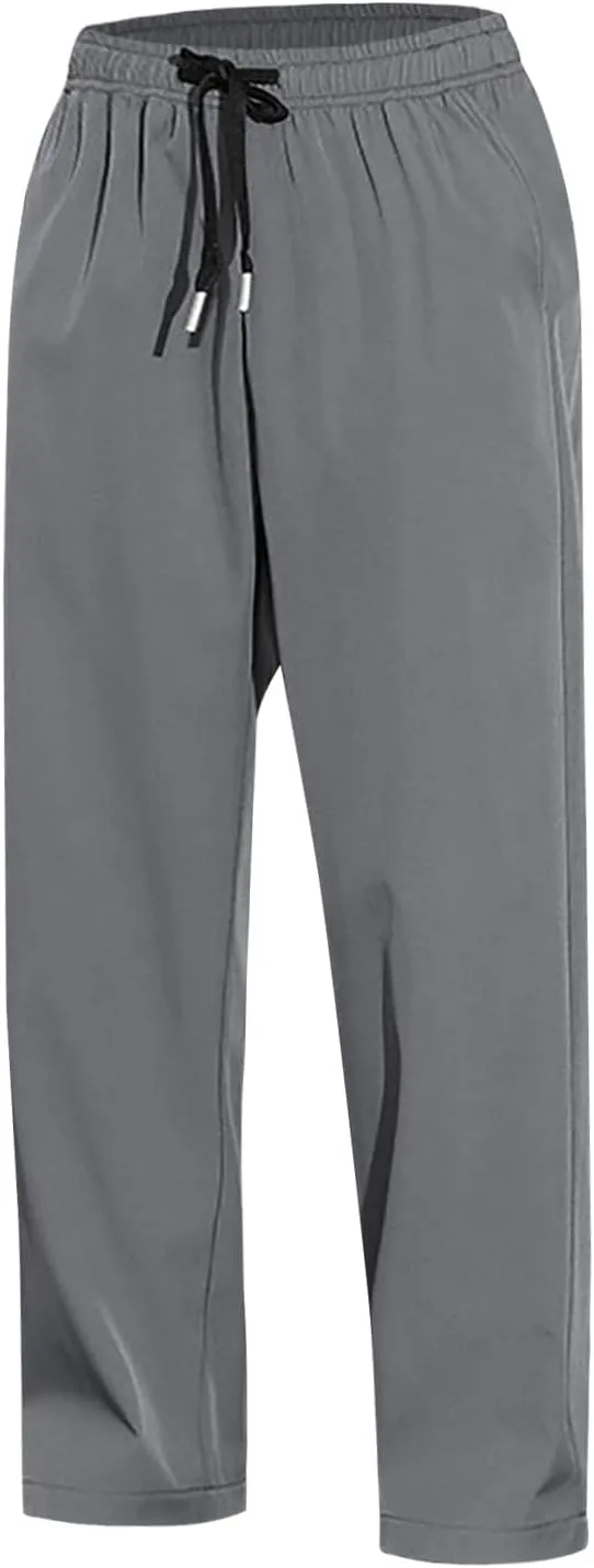 Cargo Sweatpants for Men, Casual Fleece Lace Up Joggers, Athletic Workout Hiking Drawstring Sweat Pants with Pockets