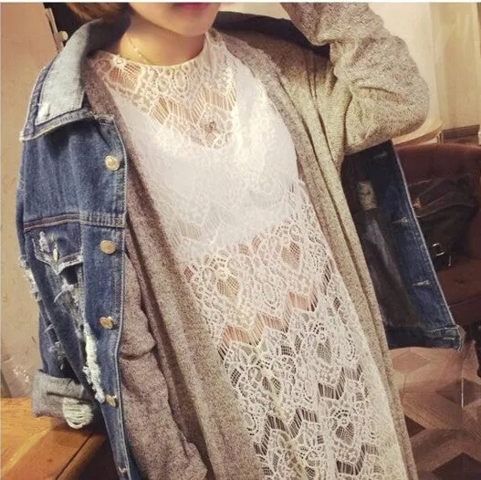 Casual Crochet Knitted Long Cardigan Long-sleeve Shrug for women