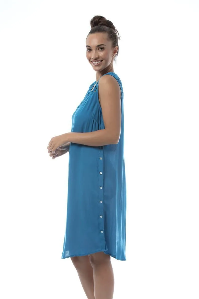 Crochet Neckline Daphne Blue Dress  - Delia Dress
