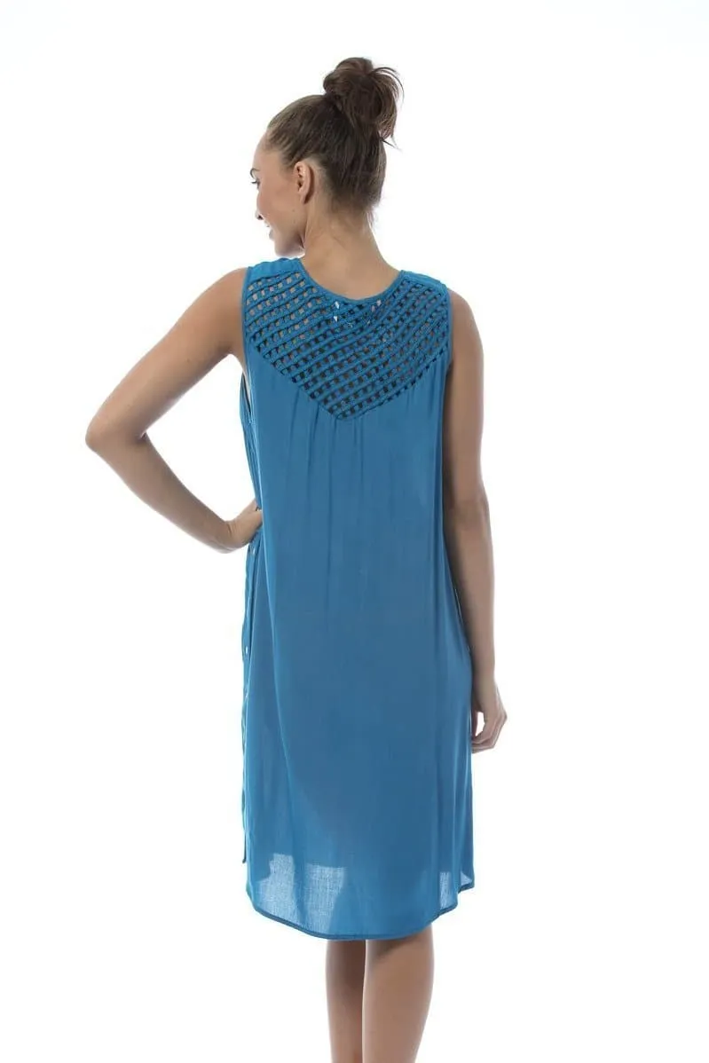 Crochet Neckline Daphne Blue Dress  - Delia Dress