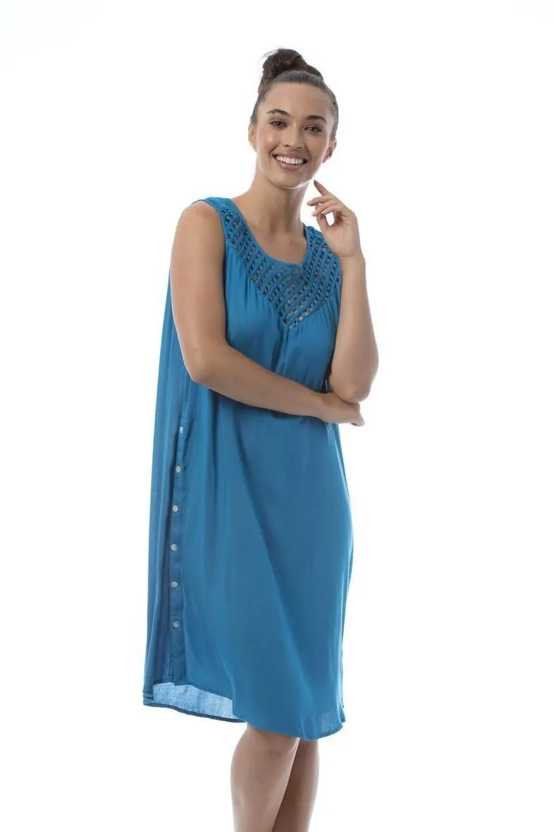 Crochet Neckline Daphne Blue Dress  - Delia Dress