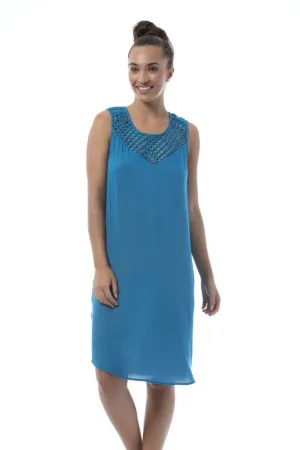 Crochet Neckline Daphne Blue Dress  - Delia Dress