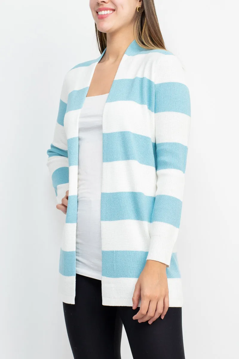 Cyrus Knits Open Front Long Sleeve Stripe Pattern Knit Cardigan