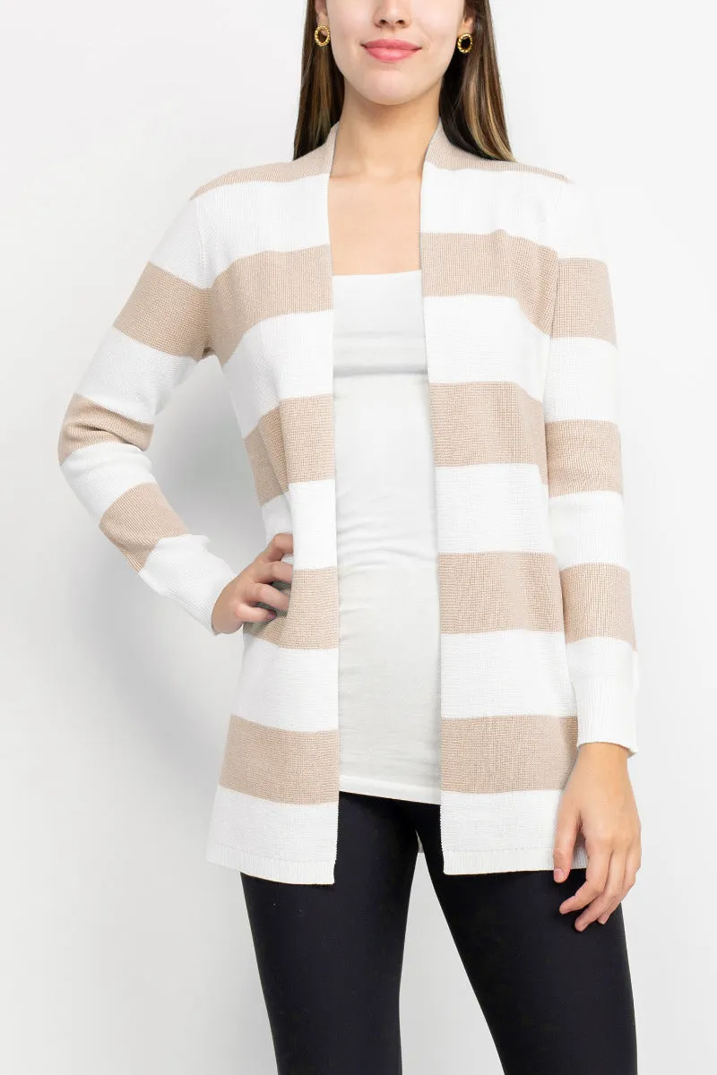 Cyrus Knits Open Front Long Sleeve Stripe Pattern Knit Cardigan