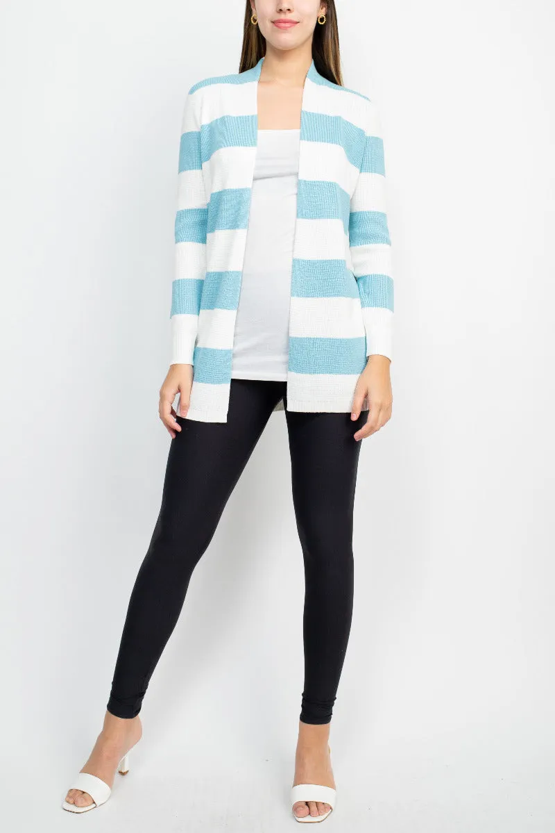 Cyrus Knits Open Front Long Sleeve Stripe Pattern Knit Cardigan