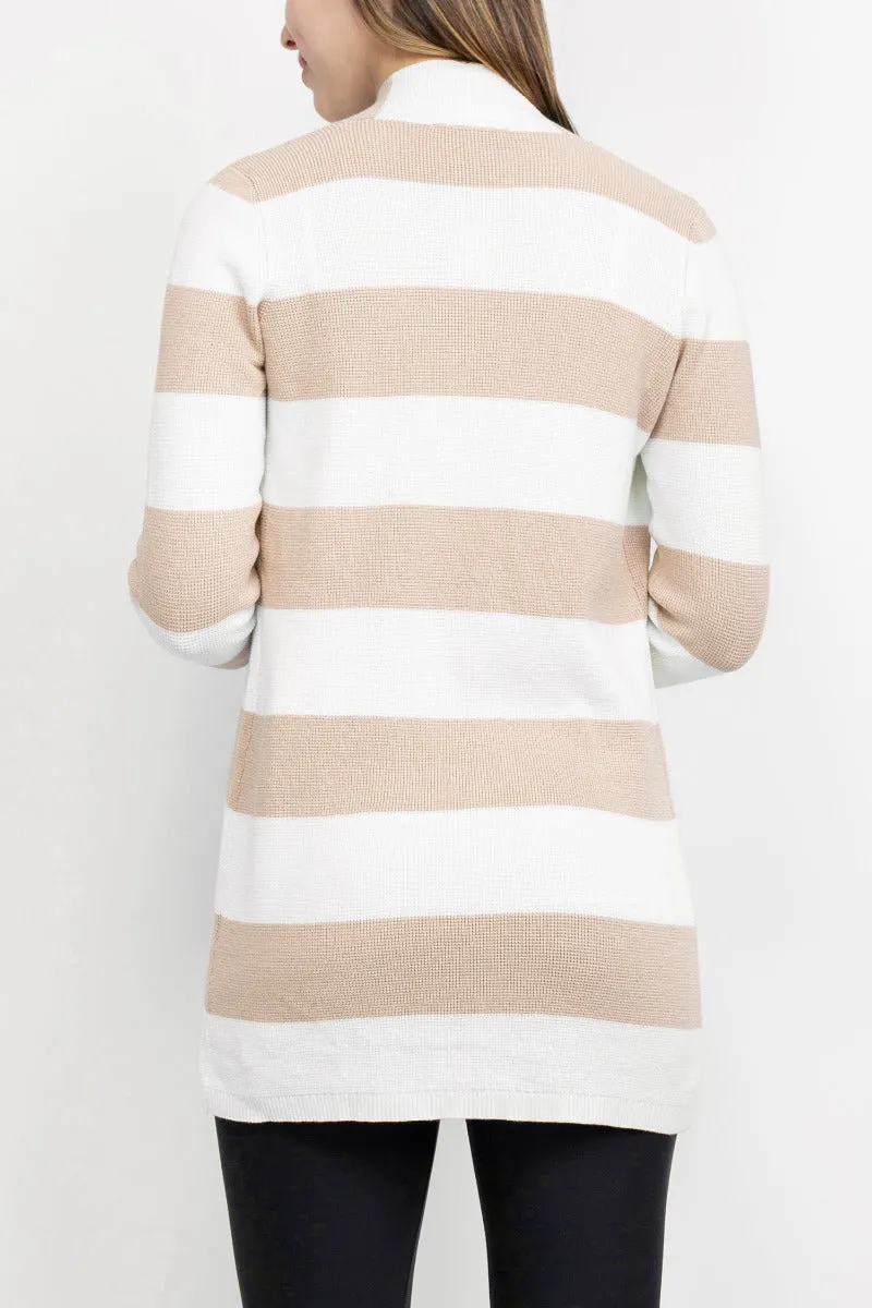 Cyrus Knits Open Front Long Sleeve Stripe Pattern Knit Cardigan