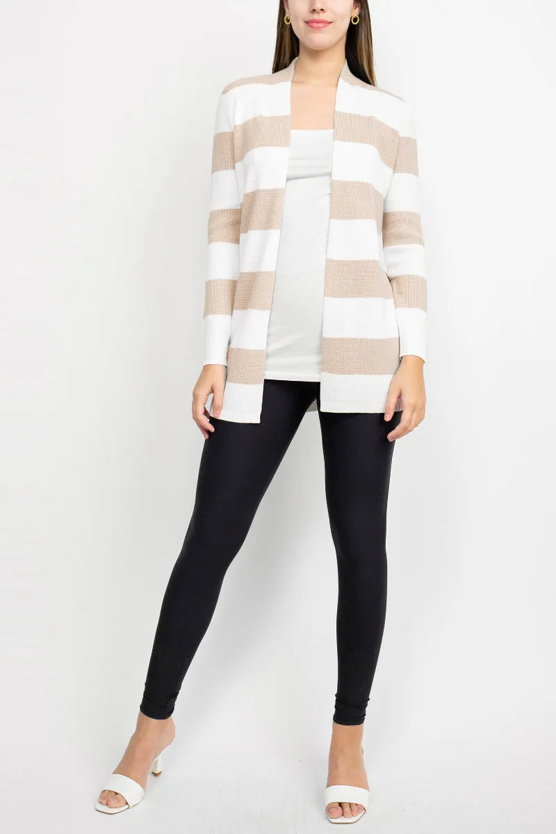 Cyrus Knits Open Front Long Sleeve Stripe Pattern Knit Cardigan