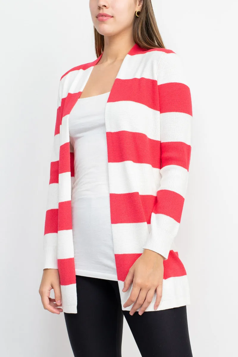 Cyrus Knits Open Front Long Sleeve Stripe Pattern Knit Cardigan