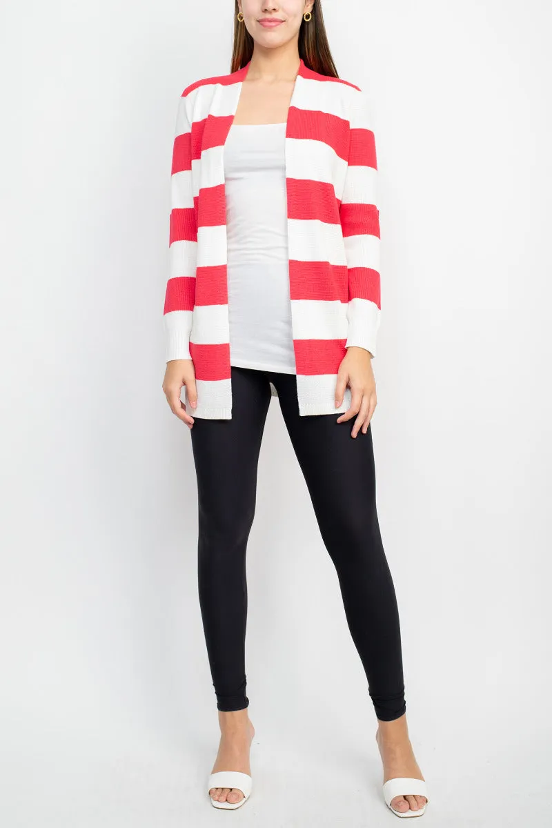 Cyrus Knits Open Front Long Sleeve Stripe Pattern Knit Cardigan