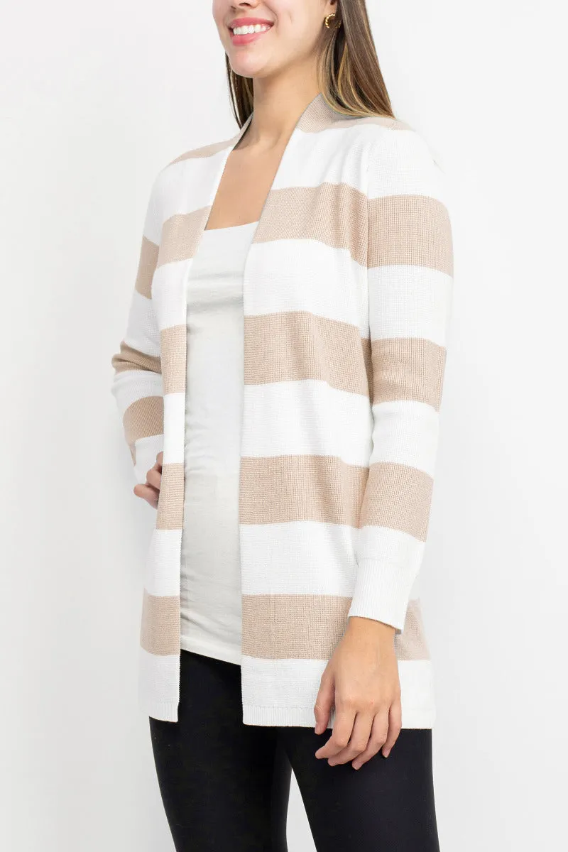 Cyrus Knits Open Front Long Sleeve Stripe Pattern Knit Cardigan
