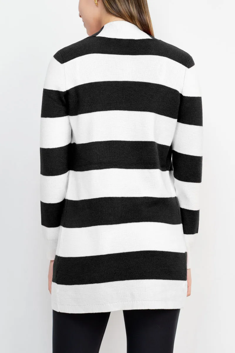 Cyrus Knits Open Front Long Sleeve Stripe Pattern Knit Cardigan