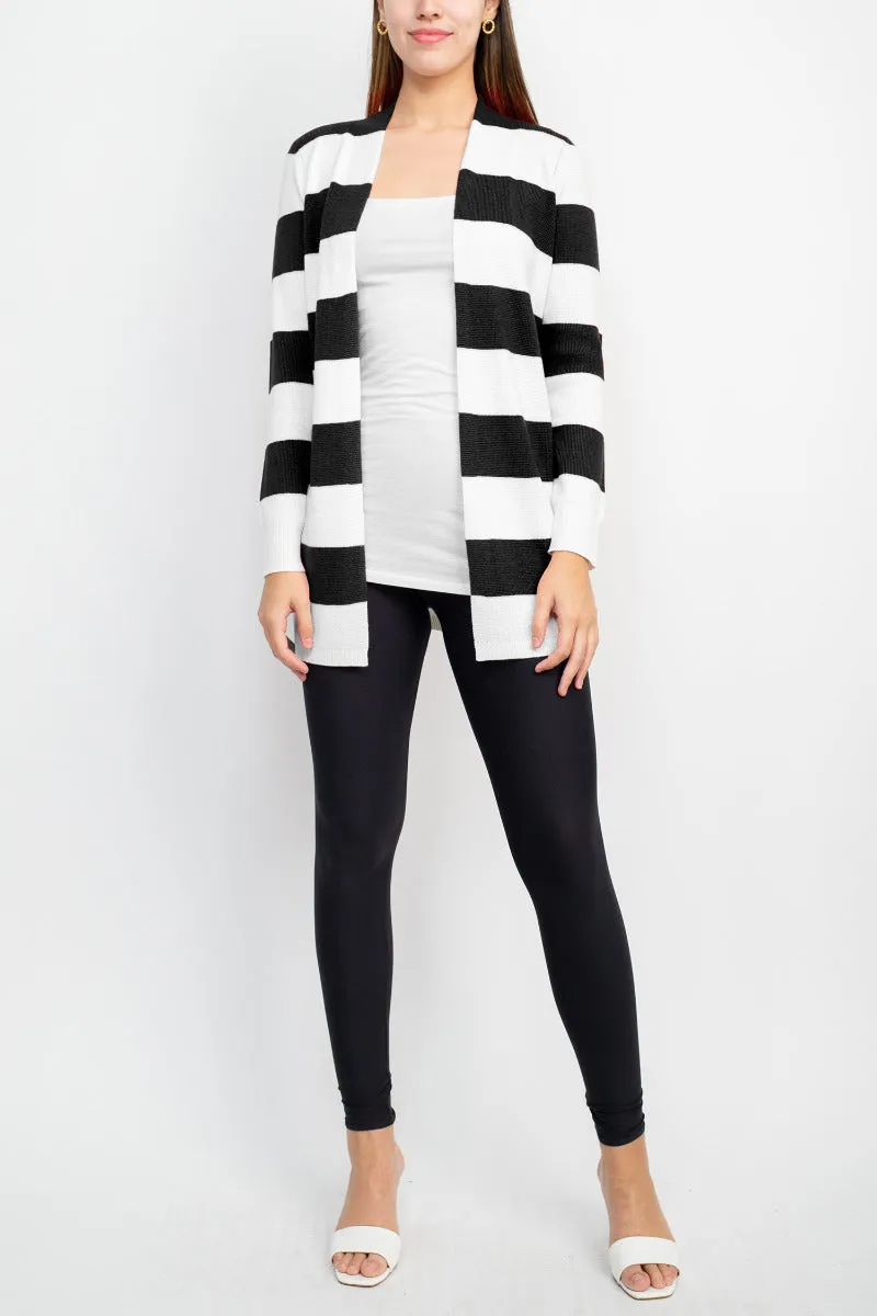 Cyrus Knits Open Front Long Sleeve Stripe Pattern Knit Cardigan