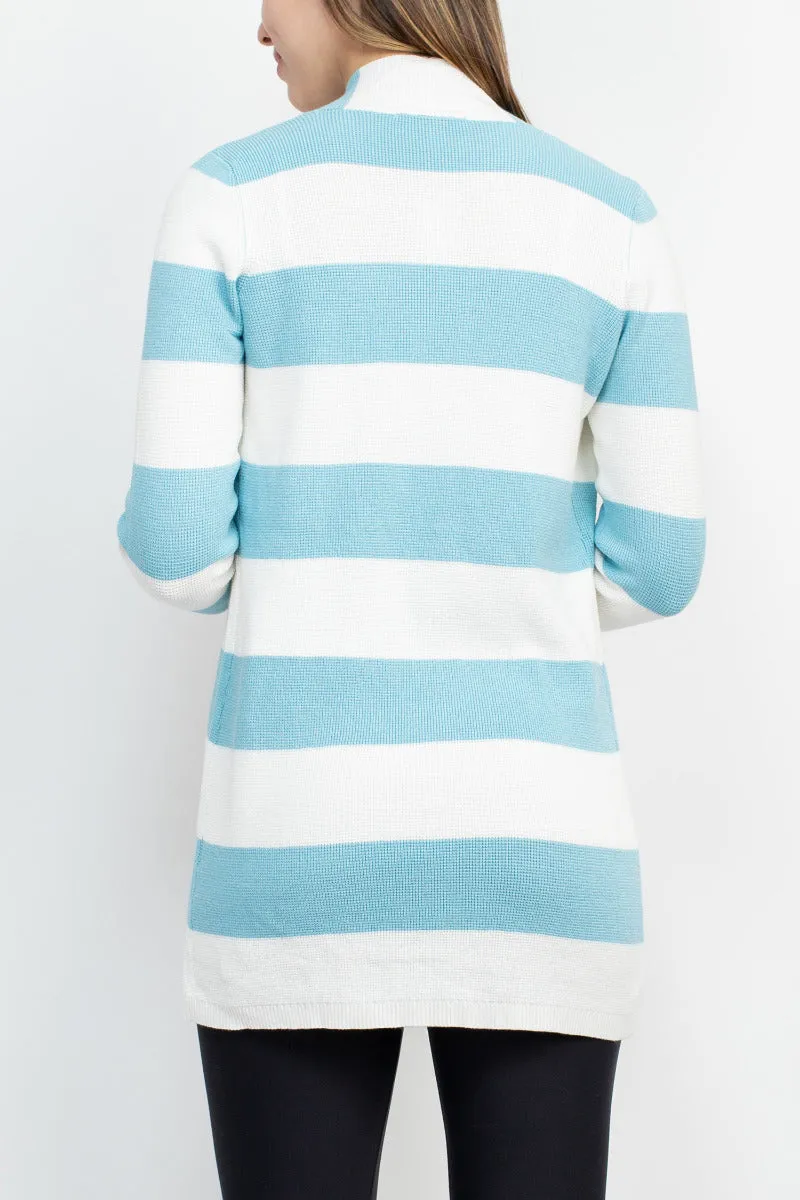 Cyrus Knits Open Front Long Sleeve Stripe Pattern Knit Cardigan