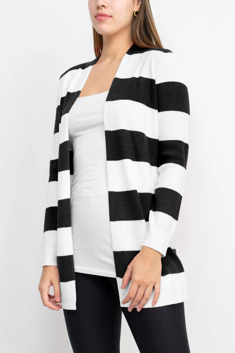 Cyrus Knits Open Front Long Sleeve Stripe Pattern Knit Cardigan