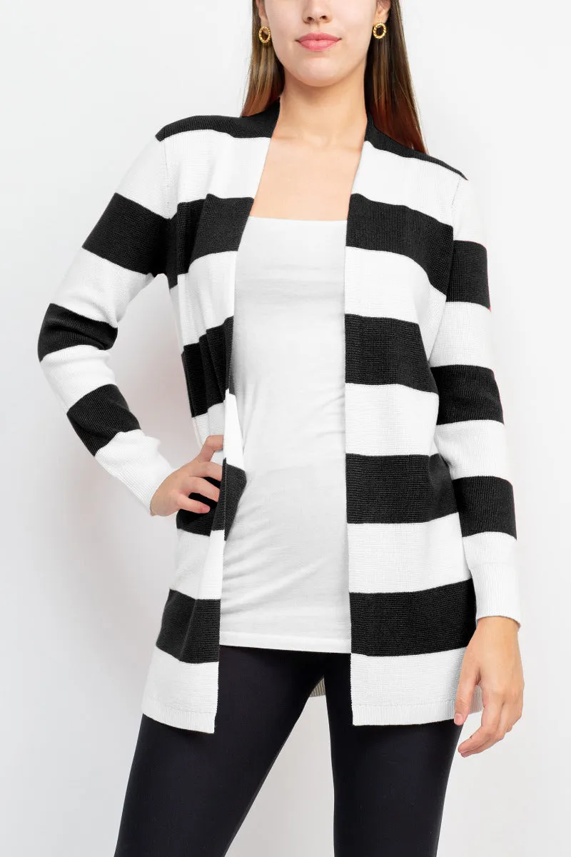 Cyrus Knits Open Front Long Sleeve Stripe Pattern Knit Cardigan