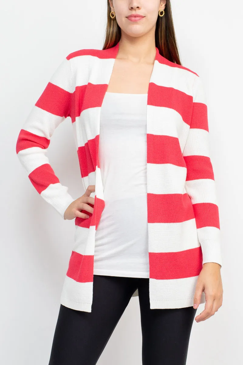 Cyrus Knits Open Front Long Sleeve Stripe Pattern Knit Cardigan