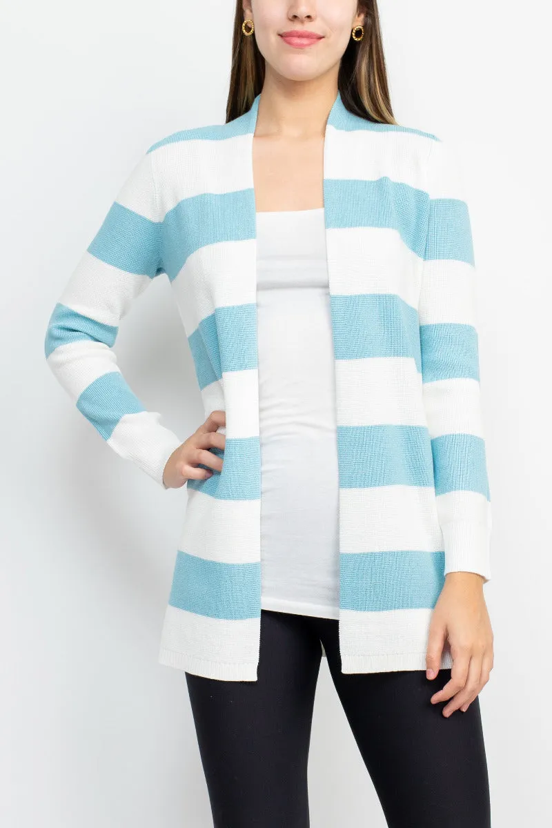 Cyrus Knits Open Front Long Sleeve Stripe Pattern Knit Cardigan