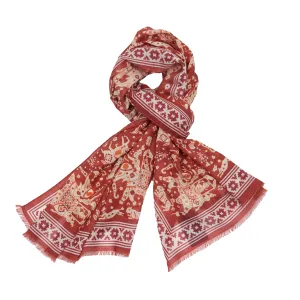 Drake's Burgundy Moghul Elephant Print Wool-Silk Scarf