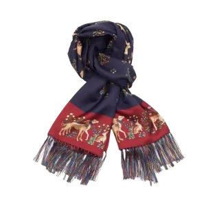 Drake's Navy Unicorn Print Tubular Silk Tasselled Scarf