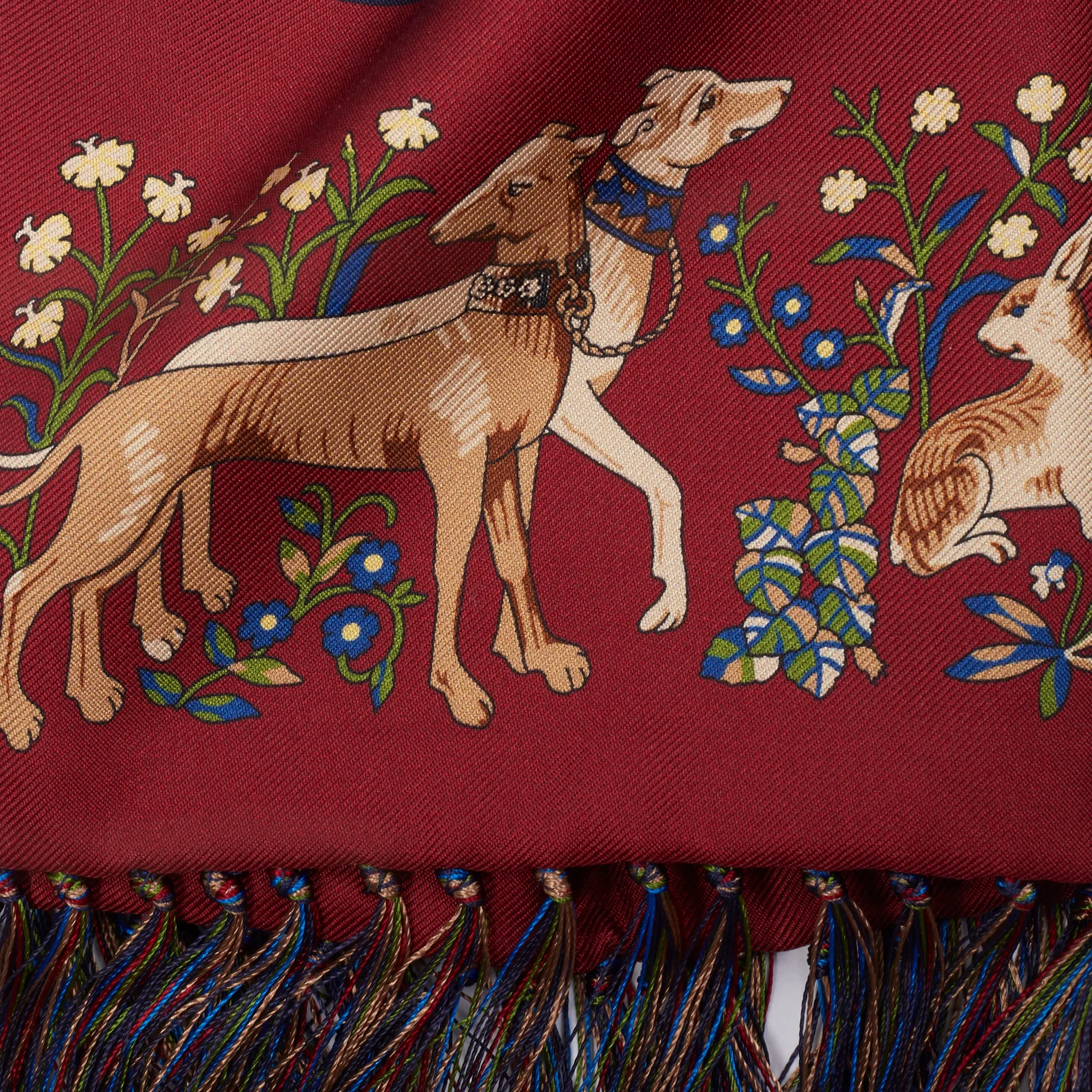 Drake's Navy Unicorn Print Tubular Silk Tasselled Scarf