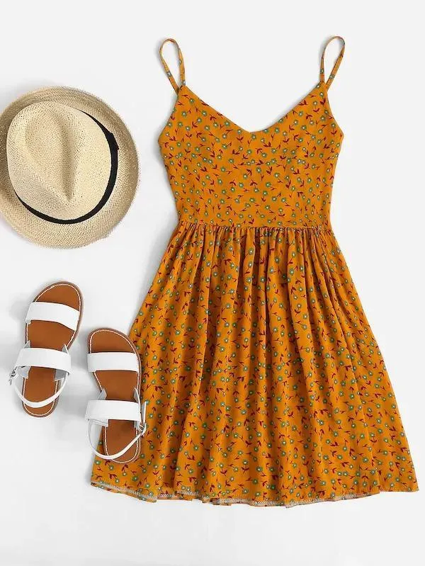 Dunnmall Ditsy Print Smock Cami Dress
