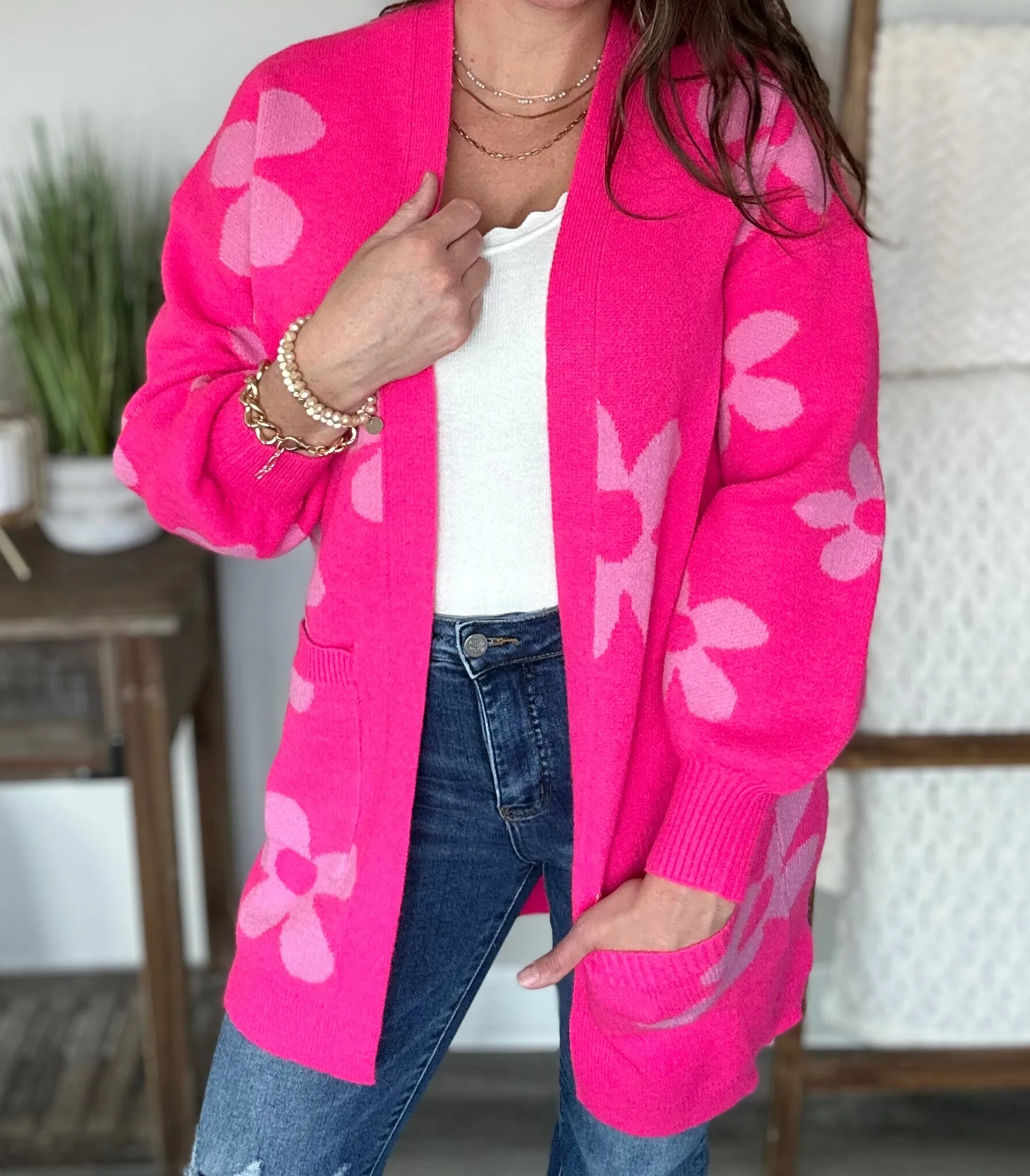 Enough Anyways Floral Cardigan in Pink