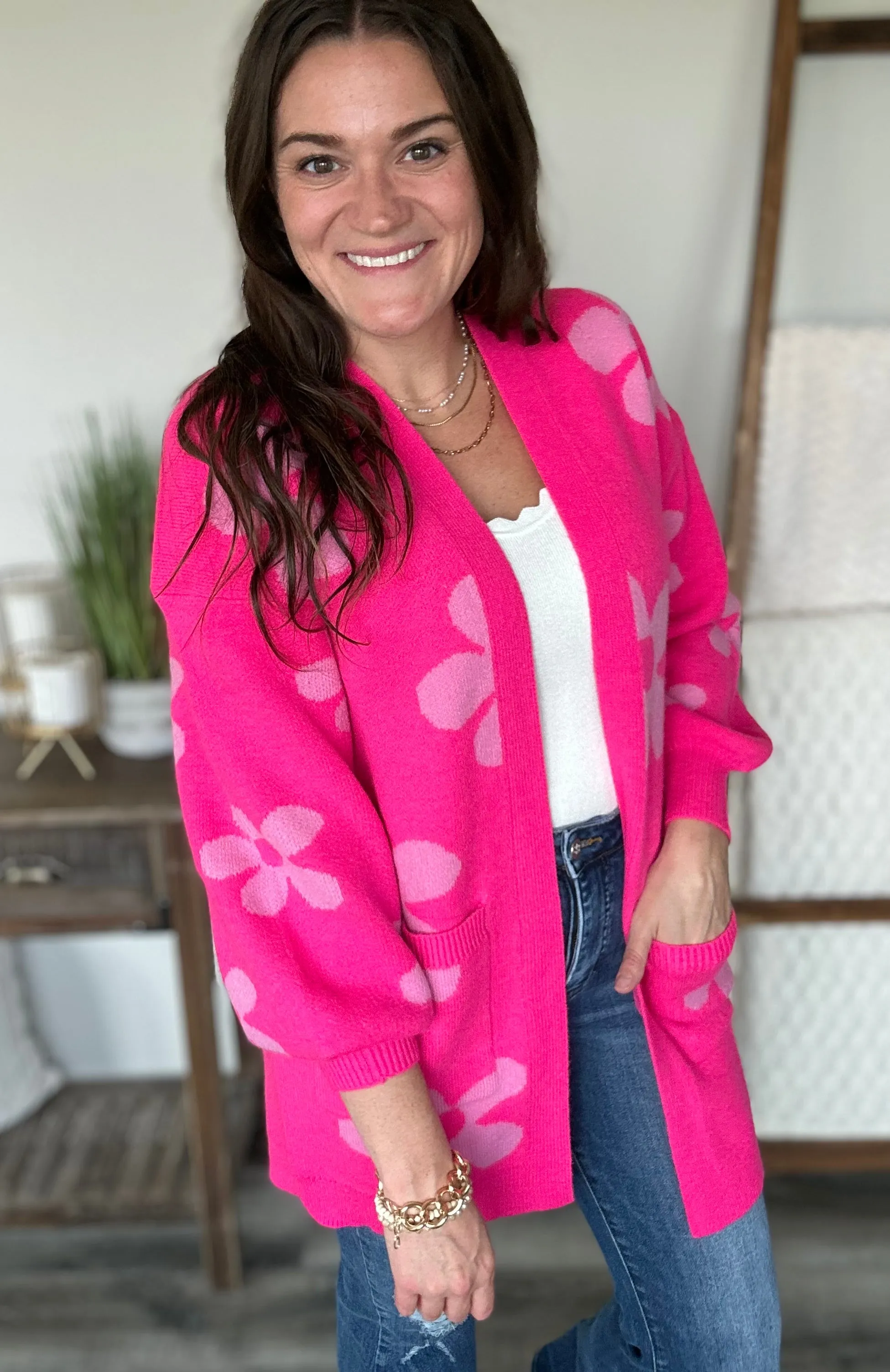 Enough Anyways Floral Cardigan in Pink