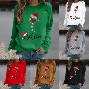 Fashion Christmas pattern printed long-sleeved round neck sweater women