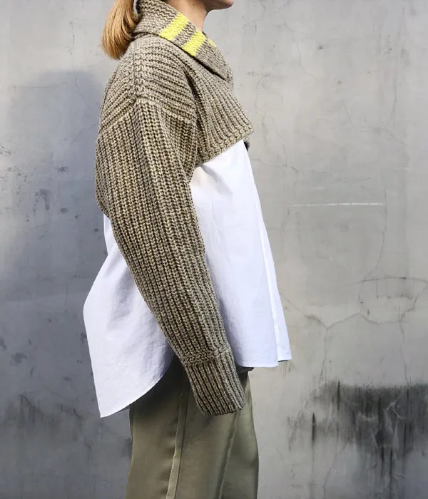 FUMIKA_UCHIDA/3G Mix Shetland/SHAWL-COLLAR SLEEVE SWEATER(YELBGE/BANANA)