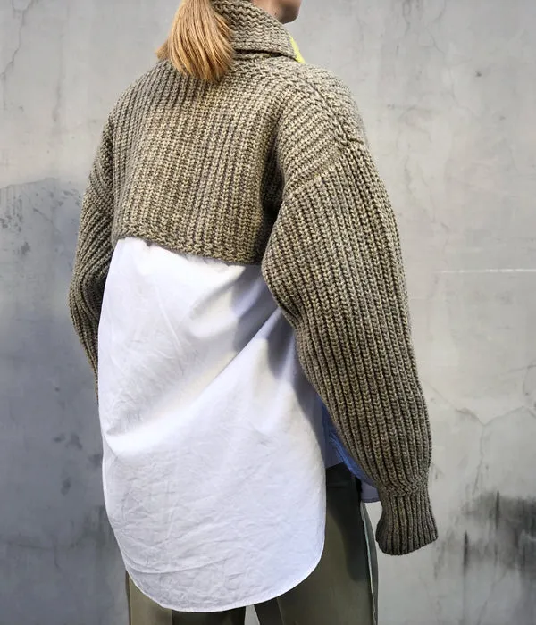 FUMIKA_UCHIDA/3G Mix Shetland/SHAWL-COLLAR SLEEVE SWEATER(YELBGE/BANANA)