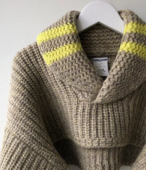 FUMIKA_UCHIDA/3G Mix Shetland/SHAWL-COLLAR SLEEVE SWEATER(YELBGE/BANANA)