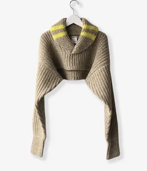 FUMIKA_UCHIDA/3G Mix Shetland/SHAWL-COLLAR SLEEVE SWEATER(YELBGE/BANANA)