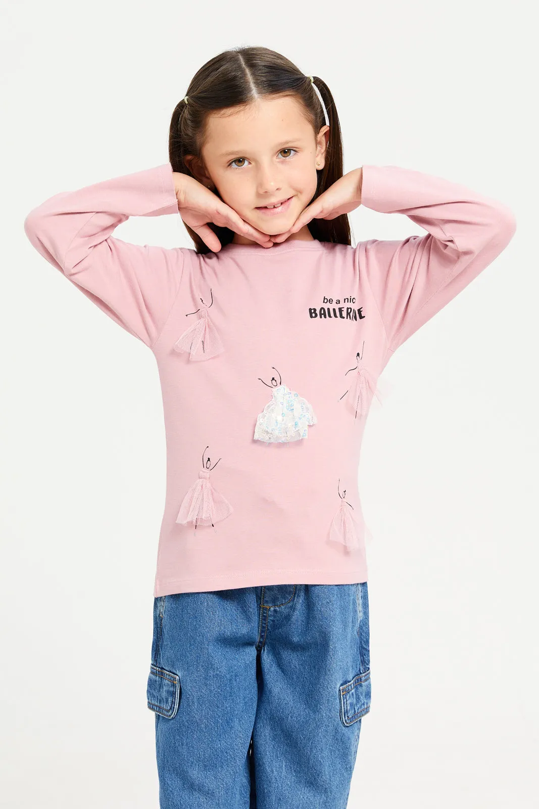 Girls Pink Embellished Sweatshirt