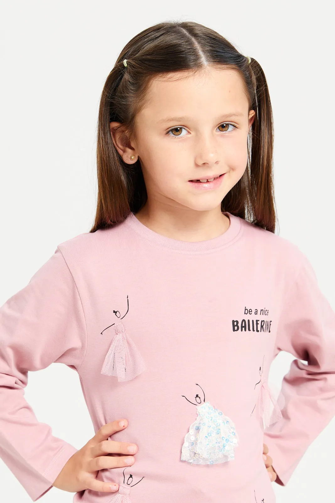 Girls Pink Embellished Sweatshirt