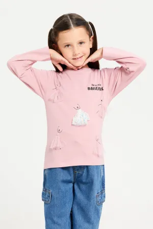 Girls Pink Embellished Sweatshirt