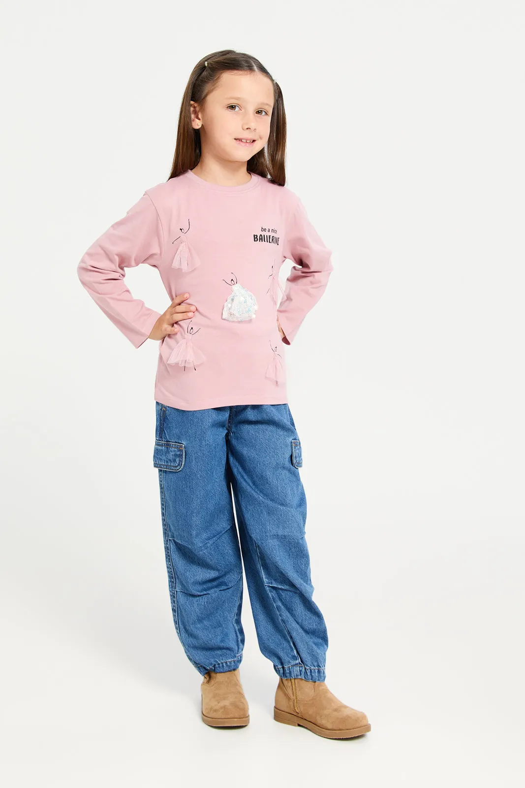 Girls Pink Embellished Sweatshirt