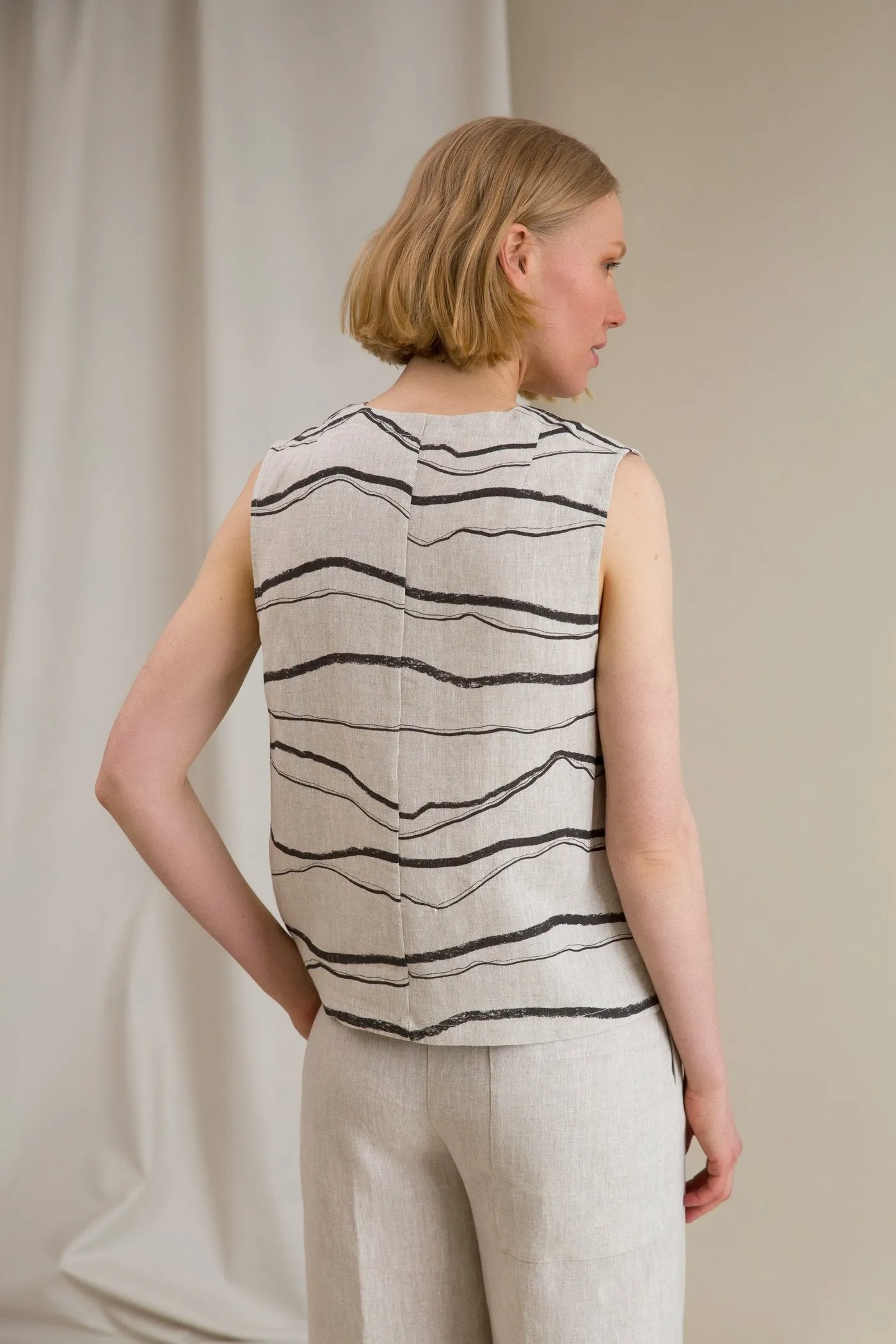 Grace Striped Linen Top Sand / Black